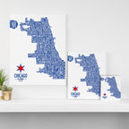 Chicago Neighborhood Map in Blue Canvas Print Gallery Image 3