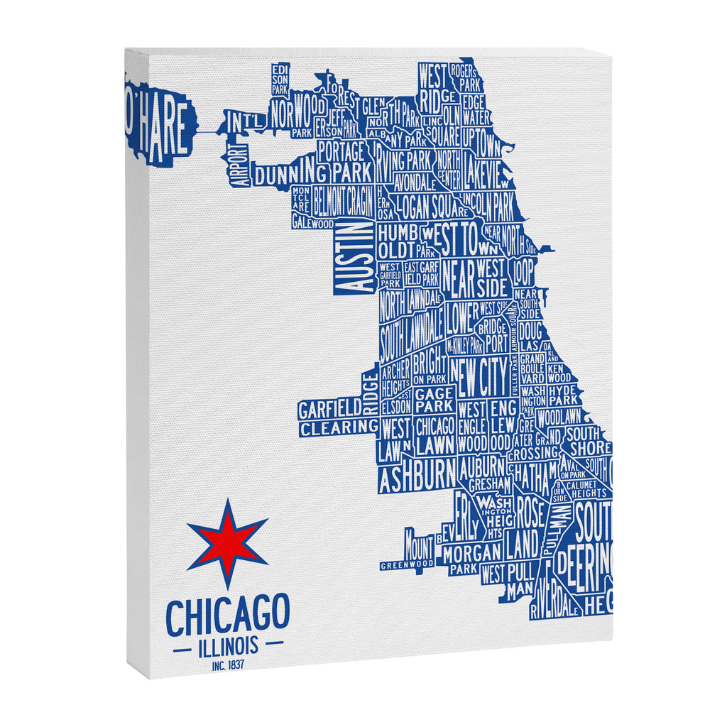 Chicago Neighborhood Map in Blue Canvas Print Gallery Image 3