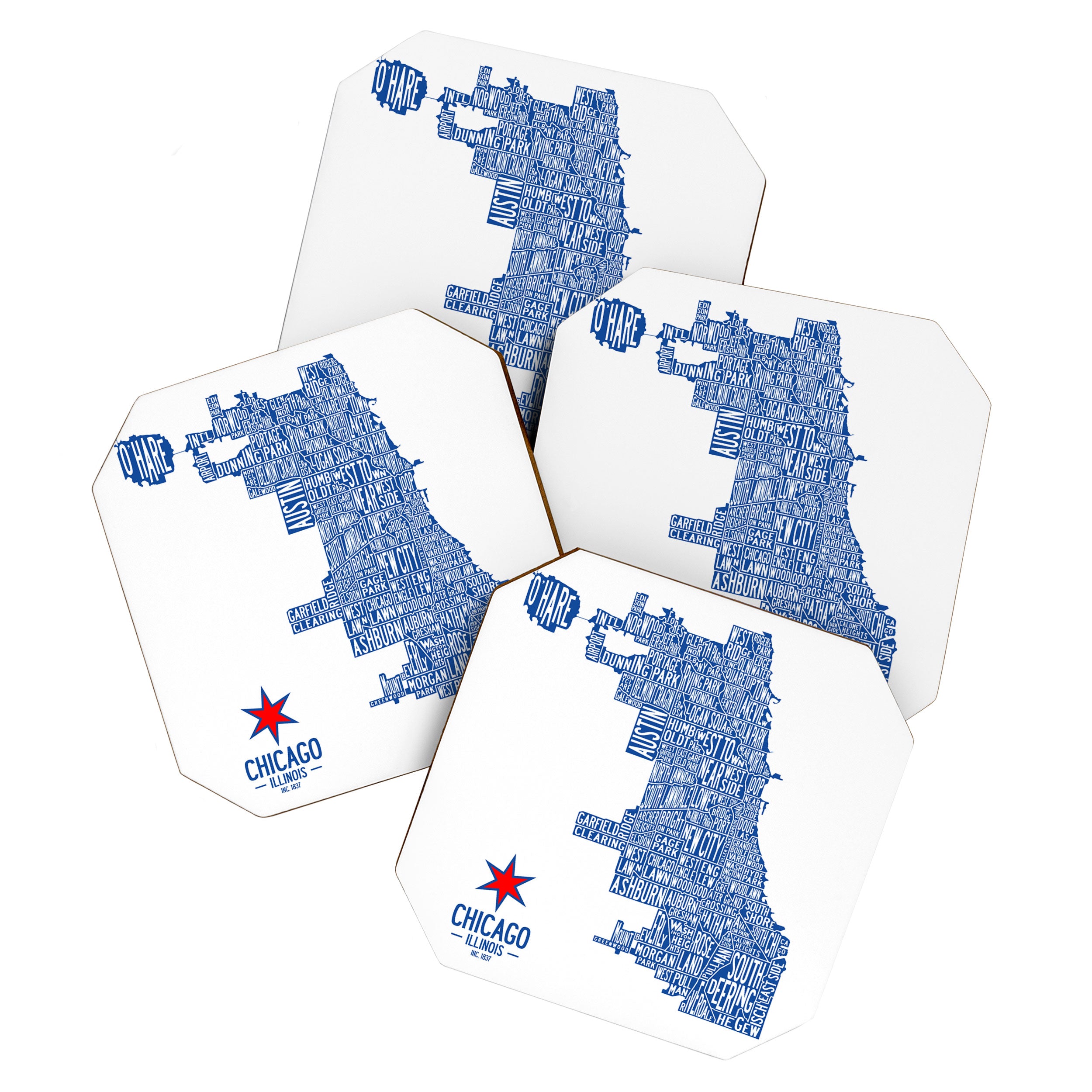Chicago Neighborhood Map in Blue Coaster Gallery Image 1