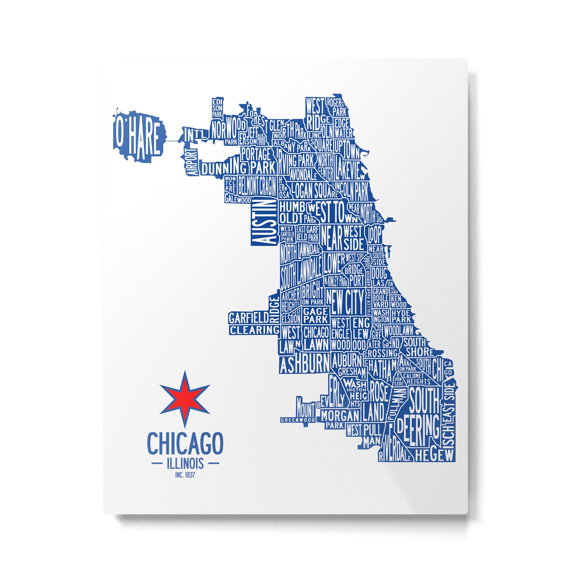 Chicago Neighborhood Map in Blue Metal Print Gallery Image 6