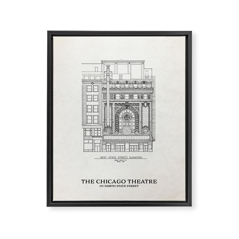 Chicago Theatre Blueprint - West Elevation Framed Canvas Print Gallery Image 6