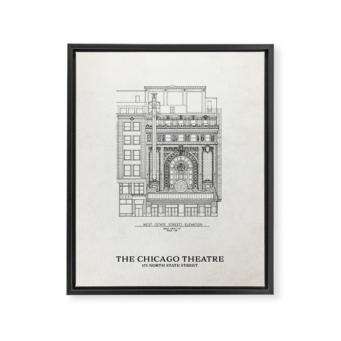 Chicago Theatre Blueprint - West Elevation Framed Canvas Print Gallery Image 1