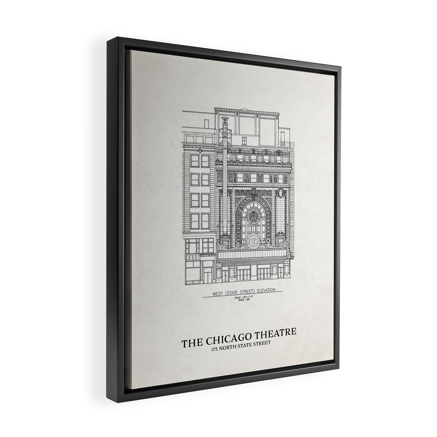 Chicago Theatre Blueprint - West Elevation Framed Canvas Print Gallery Image 2