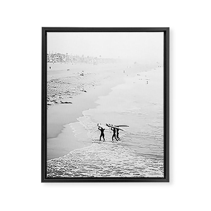 Surfers Exiting the Water in Manhattan Beach California Framed Canvas Print Gallery Image 1