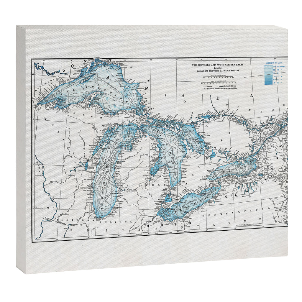 Vintage Great Lakes Map Canvas Print Gallery Image 3