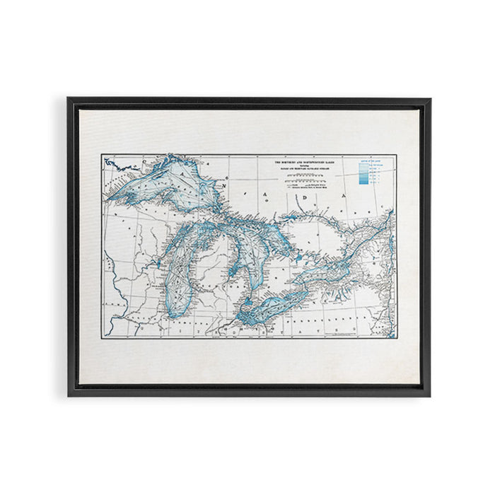 Vintage Great Lakes Map Framed Canvas Print Gallery Image 1