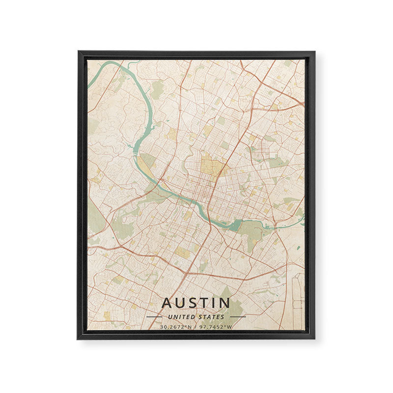 Austin, United States - Vintage Map Framed Canvas Print Gallery Image 6