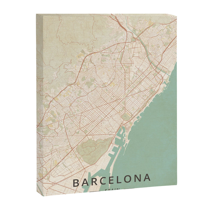 Barcelona, Spain - Vintage Map Canvas Print Gallery Image 1