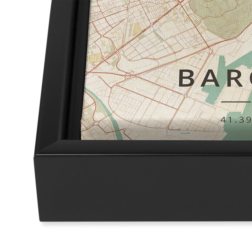 Barcelona, Spain - Vintage Map Framed Canvas Print Gallery Image 3