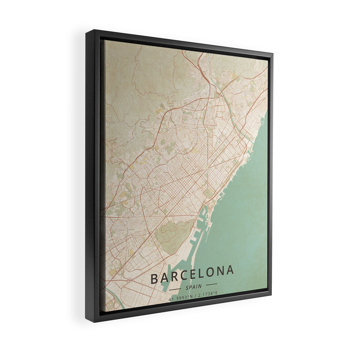 Barcelona, Spain - Vintage Map Framed Canvas Print Gallery Image 2