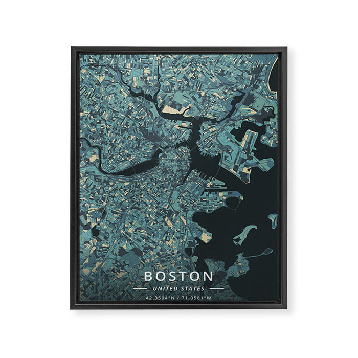 Boston, United States - Cream Blue Framed Canvas Print Gallery Image 1