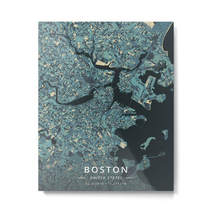 Boston, United States - Cream Blue Metal Print Gallery Image 1