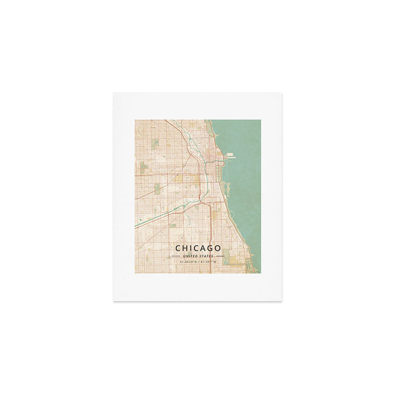 Chicago, United States - Vintage Map Art Print