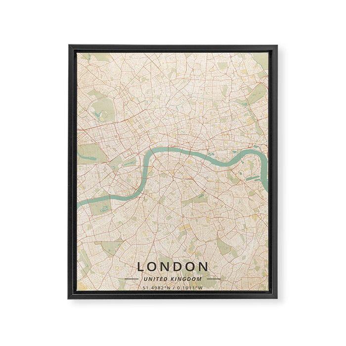 London, United Kingdom - Vintage Map Framed Canvas Print Gallery Image 1