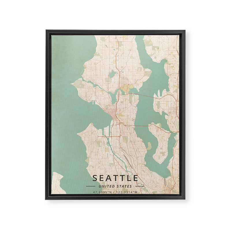 Seattle, United States - Vintage Map Framed Canvas Print Gallery Image 6