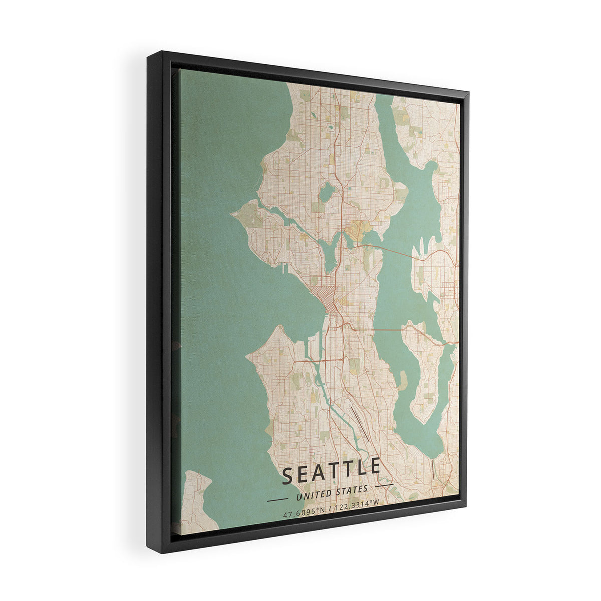 Seattle, United States - Vintage Map Framed Canvas Print Gallery Image 2