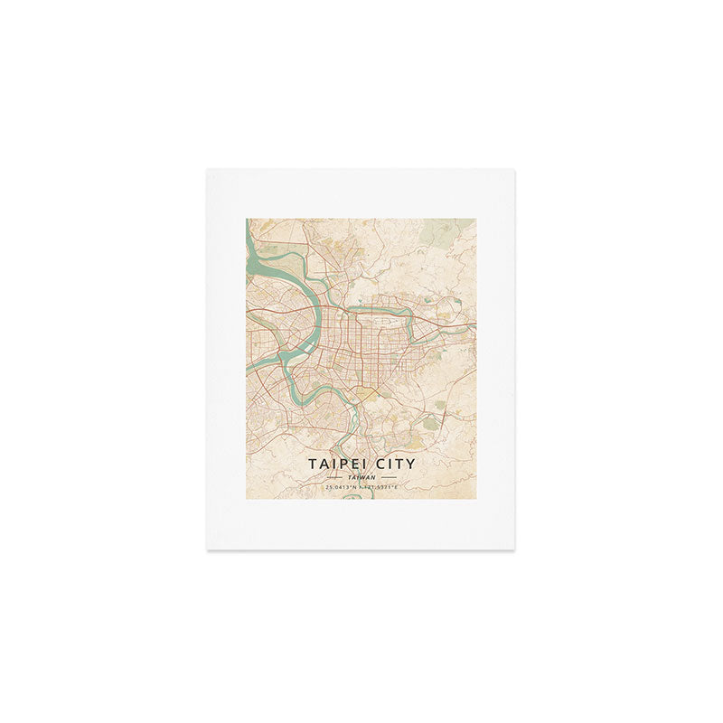 Taipei City, Taiwan - Vintage Map Art Print Gallery Image 1