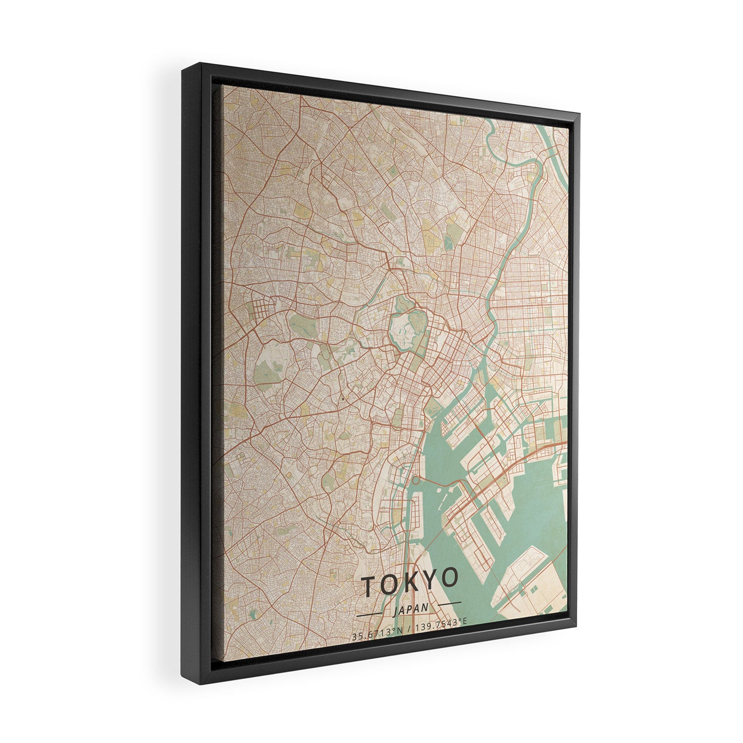 Tokyo, Japan - Vintage Map Framed Canvas Print Gallery Image 2