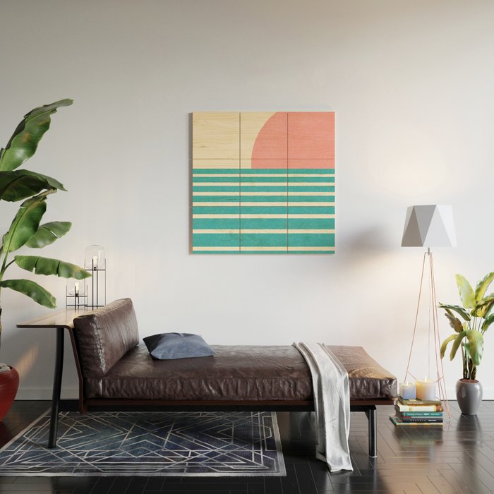 Beach Horizon Lines pink green Wood Wall Art Gallery Image 2