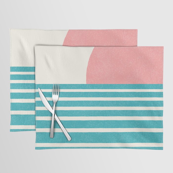 Beach Horizon Lines pink green Placemat Gallery Image 1