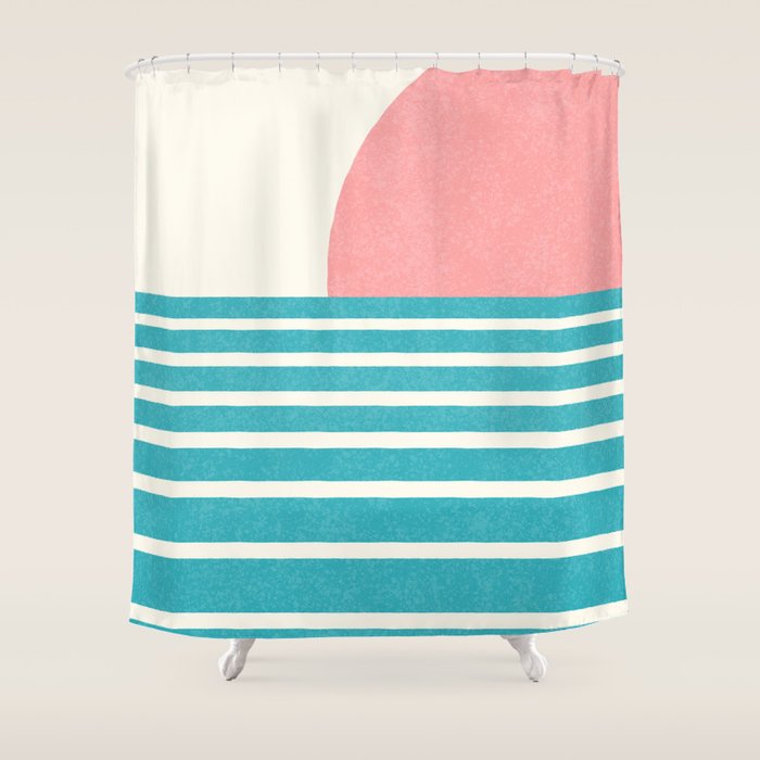 Beach Horizon Lines pink green Shower Curtain Gallery Image 1