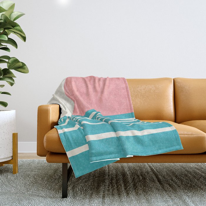 Beach Horizon Lines pink green Throw Blanket Gallery Image 1