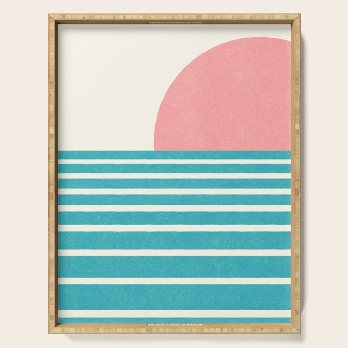 Beach Horizon Lines pink green Serving Tray Gallery Image 1