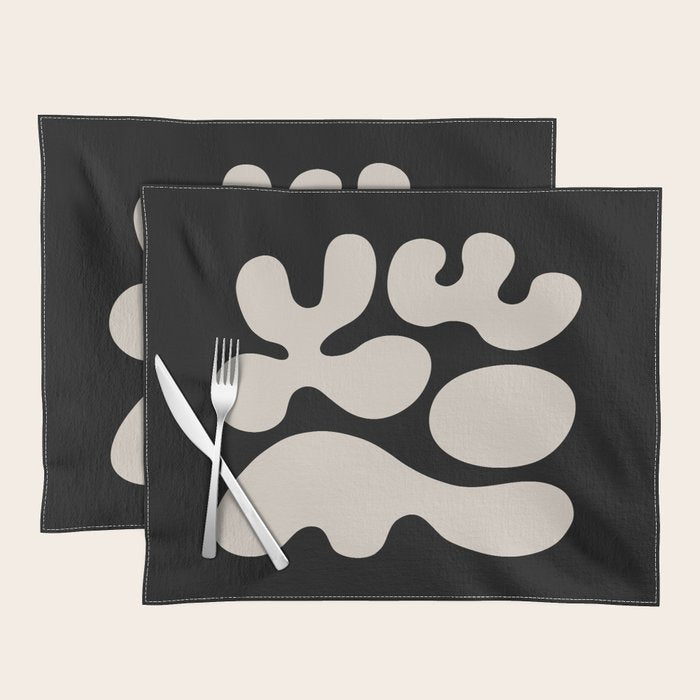 Mid Century Modern Organic Shapes 352 Black and Linen White Placemat Gallery Image 1