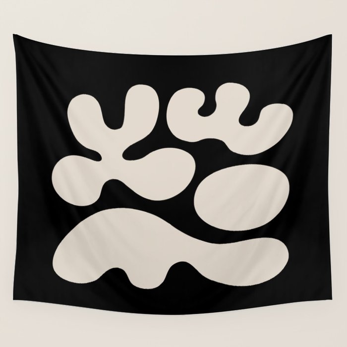 Mid Century Modern Organic Shapes 352 Black and Linen White Wall Tapestry Gallery Image 4