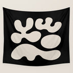 Mid Century Modern Organic Shapes 352 Black and Linen White Wall Tapestry Gallery Image 4