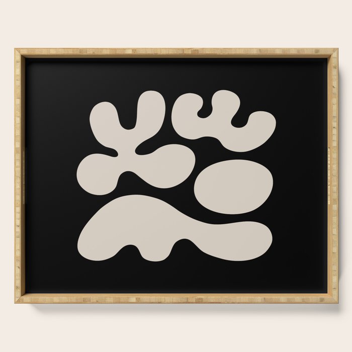 Mid Century Modern Organic Shapes 352 Black and Linen White Serving Tray Gallery Image 1