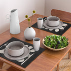 Mid Century Modern Organic Shapes 352 Black and Linen White Placemat Gallery Image 2
