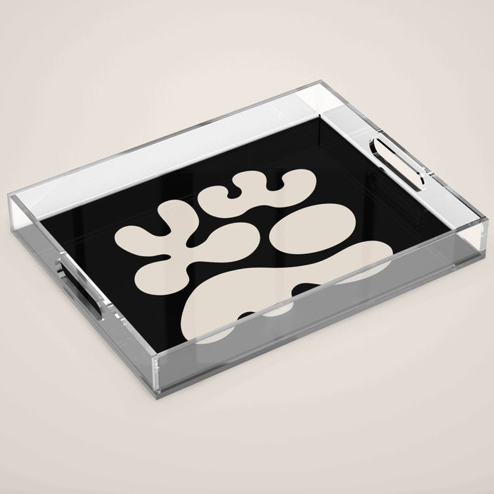 Mid Century Modern Organic Shapes 352 Black and Linen White Acrylic Tray Gallery Image 1