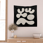 Mid Century Modern Organic Shapes 352 Black and Linen White Wall Tapestry Gallery Image 2