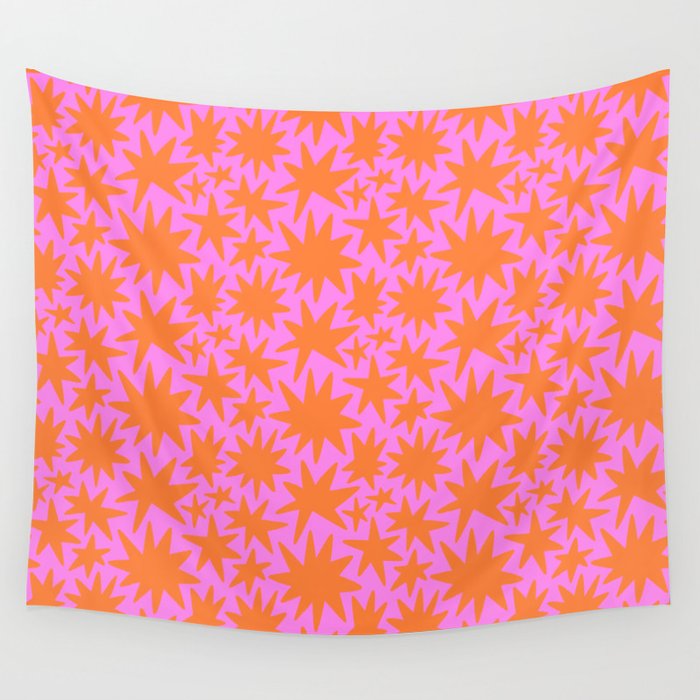 Abstract retro pink star shape pattern Wall Tapestry Gallery Image 1
