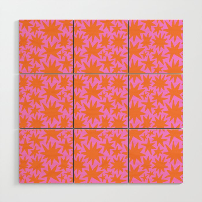 Abstract retro pink star shape pattern Wood Wall Art Gallery Image 1