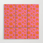 Abstract retro pink star shape pattern Wood Wall Art Gallery Image 1