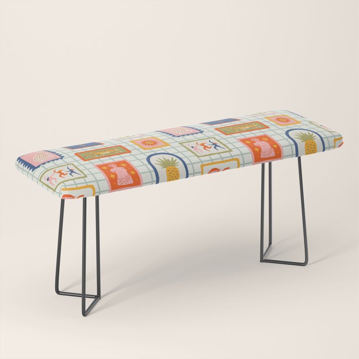 Vintage tropical summer patchwork art pattern Bench Gallery Image 1