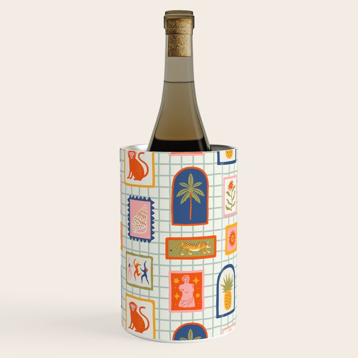 Vintage tropical summer patchwork art pattern Wine Chiller Gallery Image 2