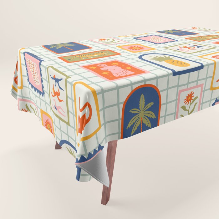 Vintage tropical summer patchwork art pattern Tablecloth Gallery Image 1