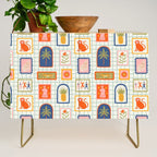 Vintage tropical summer patchwork art pattern Credenza Gallery Image 1