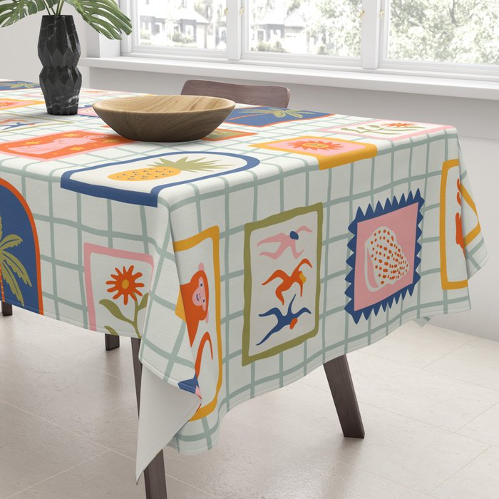 Vintage tropical summer patchwork art pattern Tablecloth Gallery Image 3