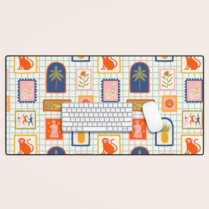 Vintage tropical summer patchwork art pattern Desk Mat Gallery Image 1