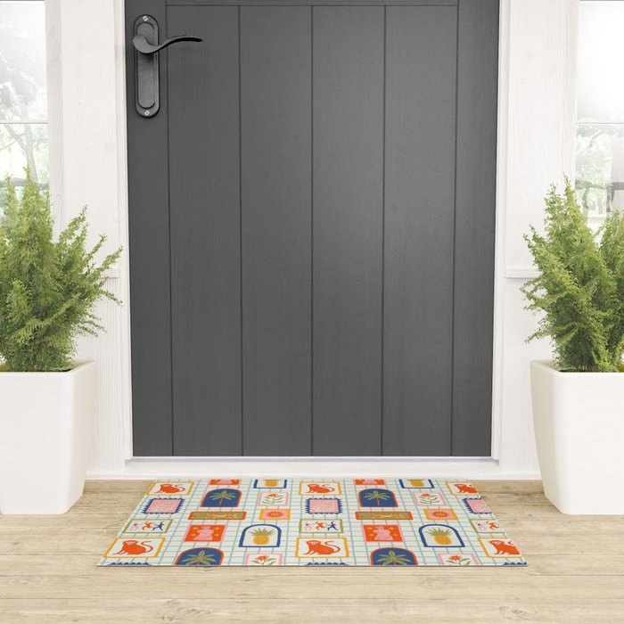 Vintage tropical summer patchwork art pattern Welcome Mat Gallery Image 3