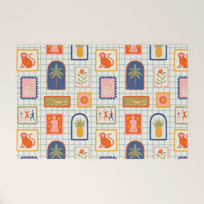 Vintage tropical summer patchwork art pattern Welcome Mat Gallery Image 1