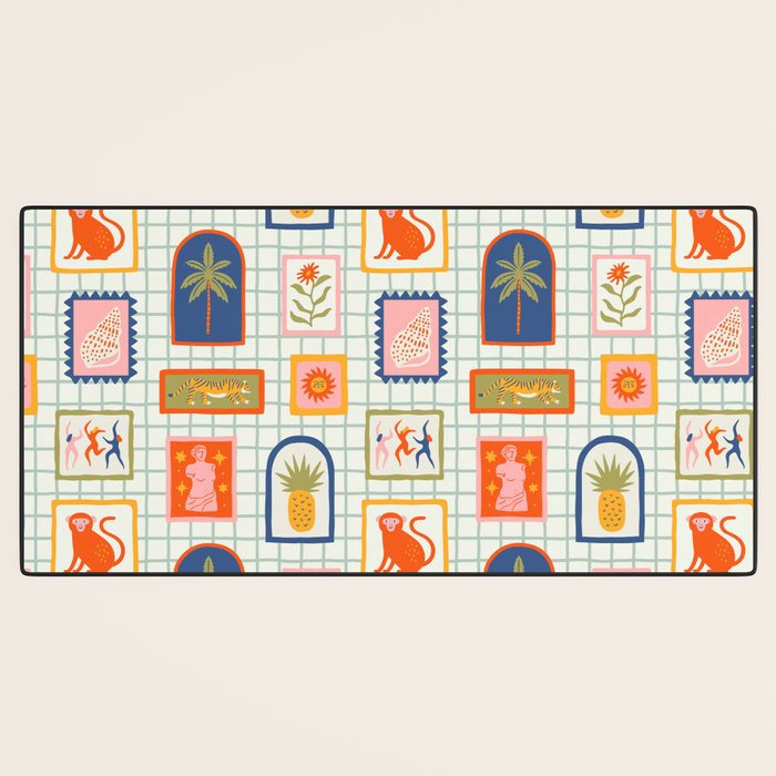 Vintage tropical summer patchwork art pattern Desk Mat Gallery Image 3