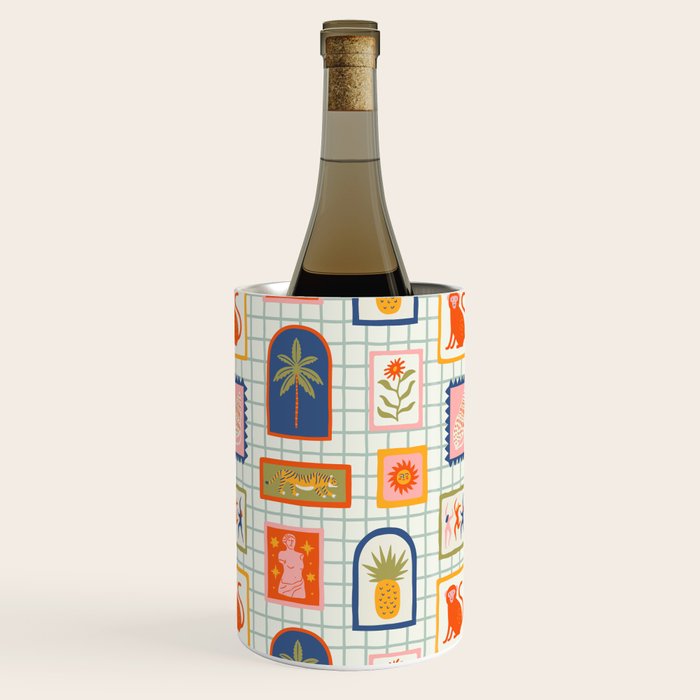 Vintage tropical summer patchwork art pattern Wine Chiller Gallery Image 3