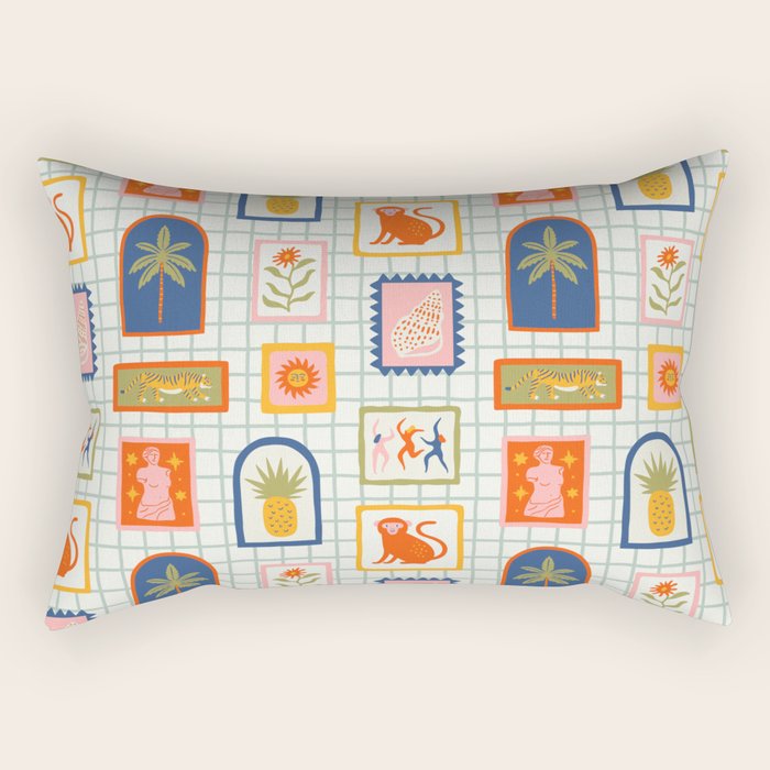 Vintage tropical summer patchwork art pattern Rectangular Pillow Gallery Image 2