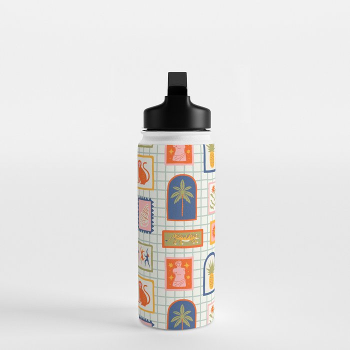 Vintage tropical summer patchwork art pattern Water Bottle Gallery Image 3