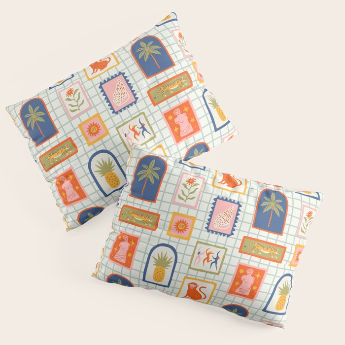 Vintage tropical summer patchwork art pattern Pillow Sham Gallery Image 1